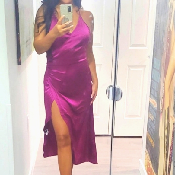 Ruched front split thigh satin cami dress - Picture 5 of 6